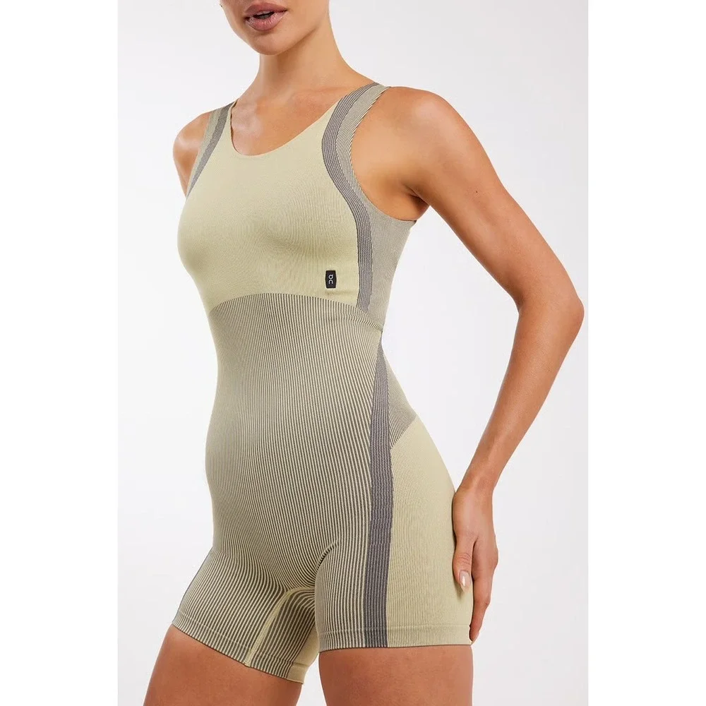 On Running Studio Knit Bodysuit Women Small Sage Green Grey Ribbed Romper